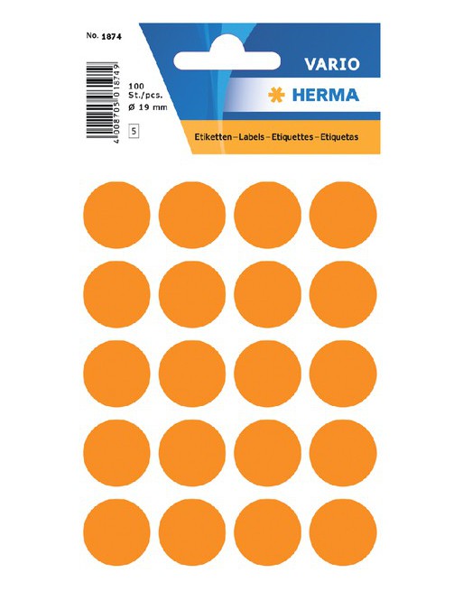 Etiket Herma 1874 rond 19mm...