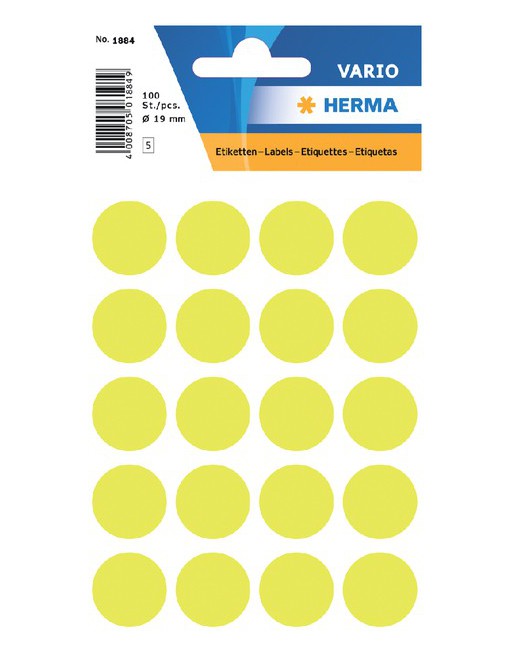 Etiket Herma 1884 rond 19mm...